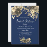Elegant Gold Floral Navy Blue Sweet 16 Invite Kaart<br><div class="desc">Elegant Gold Floral Navy Blue Sweet 16 Invite Zie bijbehorend collectie in Niche en Nest Store</div>