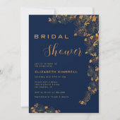 Elegant Gold Floral Navy Blue Vrijgezellenfeest Kaart (Voorkant)