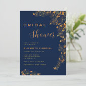 Elegant Gold Floral Navy Blue Vrijgezellenfeest Kaart (Staand voorkant)