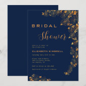 Elegant Gold Floral Navy Blue Vrijgezellenfeest Kaart (Voorkant / Achterkant)