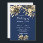 Elegant Gold Floral Navy Blue Wedding Invitation Kaart<br><div class="desc">Elegant Gold Floral Navy Blue Wedding Invitation Bekijk het collectie in Niche en Nest Store</div>