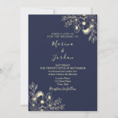 Elegant Gold Floral Navy Blue Wedding Kaart (Voorkant)