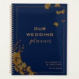 Elegant Gold Floral Navy Blue Wedding Planner
