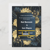 Elegant Gold Floral Navy Holiday Wedding Invite Kaart (Voorkant)