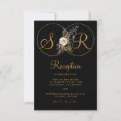 Elegant Gold Floral op zwart monogram Kaart (Voorkant)