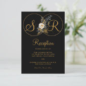 Elegant Gold Floral op zwart monogram Kaart (Staand voorkant)