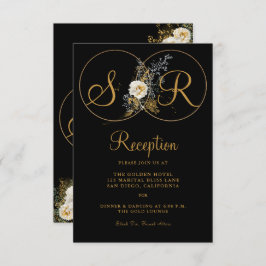 Elegant Gold Floral op zwart monogram Kaart