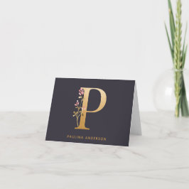 Elegant Gold Floral P Monogram op maat Notitiekaartje