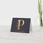 Elegant Gold Floral P Monogram op maat Notitiekaartje (Voorkant)