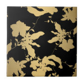 Elegant Gold Floral Pattern Black Tegeltje (Voorkant)