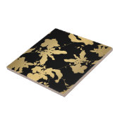 Elegant Gold Floral Pattern Black Tegeltje (Zijkant)