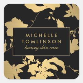 Elegant Gold Floral Pattern Black Vierkante Sticker
