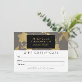Elegant Gold Floral Pattern Gray Gift Certificate (Staand voorkant)