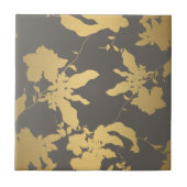 Elegant Gold Floral Pattern Grey Ceramic Tile Tegeltje (Voorkant)