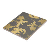 Elegant Gold Floral Pattern Grey Ceramic Tile Tegeltje (Zijkant)
