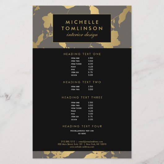 Elegant Gold Floral Pattern Grey Designer Flyer (Voorkant)