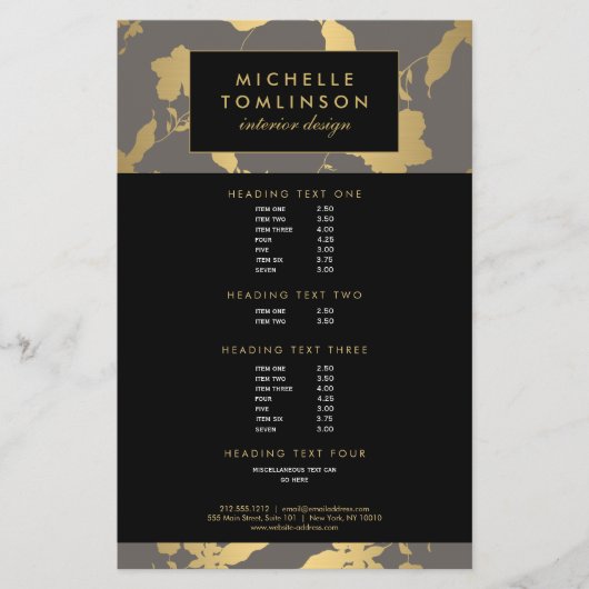 Elegant Gold Floral Pattern Grey Designer Flyer (Voorkant)