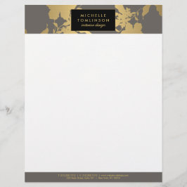 Elegant Gold Floral Pattern Grey Designer Persoonlijk Briefhoofd