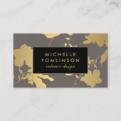 Elegant Gold Floral Pattern Grey Designer Visitekaartje (Voorkant)