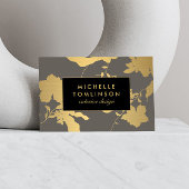 Elegant Gold Floral Pattern Grey Designer Visitekaartje