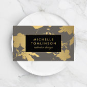 Elegant Gold Floral Pattern Grey Designer Visitekaartje