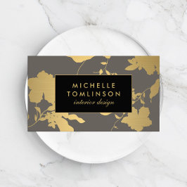 Elegant Gold Floral Pattern Grey Designer Visitekaartje