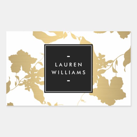 Elegant Gold Floral Pattern on White II Rechthoekige Sticker (Voorkant)