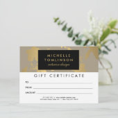 Elegant Gold Floral Pattern Tan Gift Certificate (Staand voorkant)