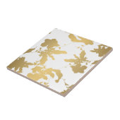 Elegant Gold Floral Pattern White Ceramic Tile Tegeltje (Zijkant)