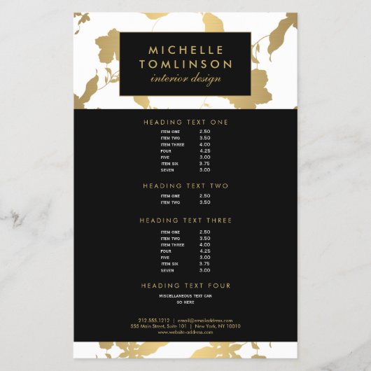 Elegant Gold Floral Pattern White Designer Flyer (Voorkant)
