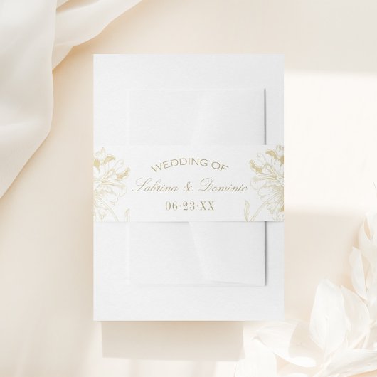 Elegant Gold Floral Peony Wedding Monogram Uitnodigingen Wikkel