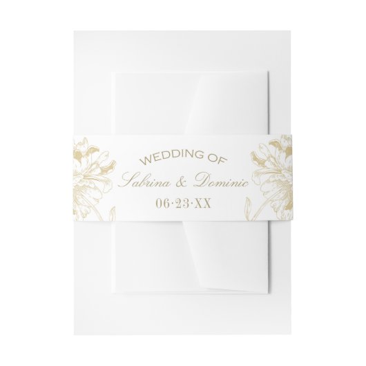 Elegant Gold Floral Peony Wedding Monogram Uitnodigingen Wikkel (Voorkant Voorbeeld)