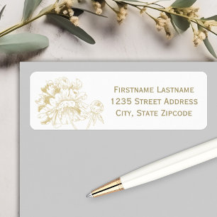 Elegant Gold Floral Peony Wedding Return Address Etiket