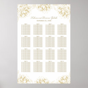 Elegant Gold Floral Peony Wedding Seating Seating Poster
