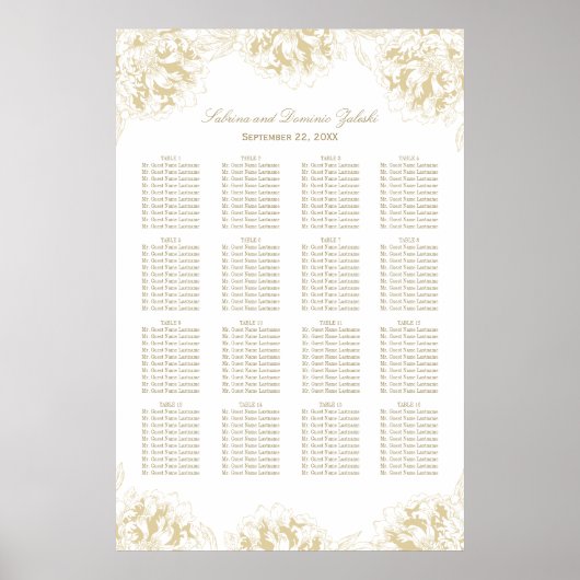 Elegant Gold Floral Peony Wedding Seating Seating Poster (Voorkant)