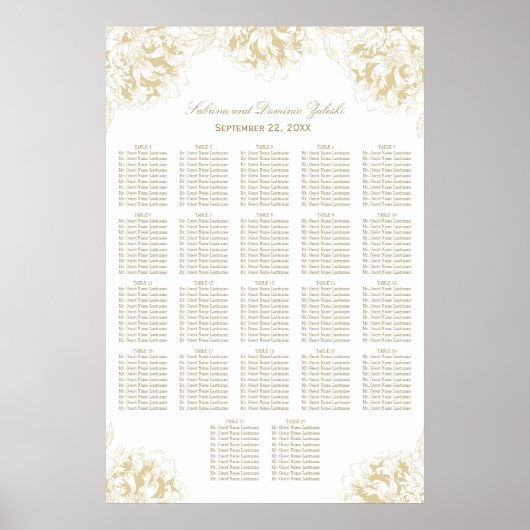 Elegant Gold Floral Peony Wedding Seating Seating Poster (Voorkant)
