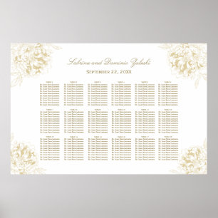 Elegant Gold Floral Peony Wedding Seating Seating Poster