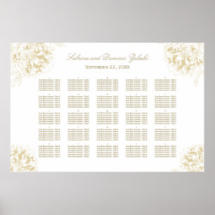 Elegant Gold Floral Peony Wedding Seating Seating Poster