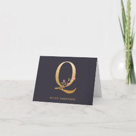 Elegant Gold Floral Q Monogram afbeelding op maat Notitiekaartje