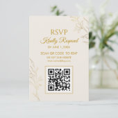 Elegant Gold Floral QR Code Wedding RSVP Card (Staand voorkant)