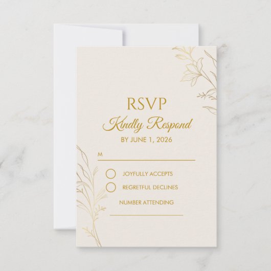Elegant Gold Floral QR Code Wedding RSVP Card (Voorkant)