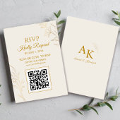 Elegant Gold Floral QR Code Wedding RSVP Card Kaartje