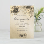 Elegant Gold Floral Quinceanera Invite Kaart (Staand voorkant)