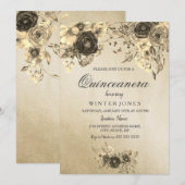 Elegant Gold Floral Quinceanera Invite Kaart (Voorkant / Achterkant)