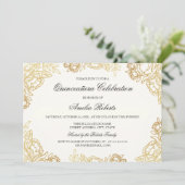 Elegant Gold Floral Quinceanera Invite Kaart (Staand voorkant)