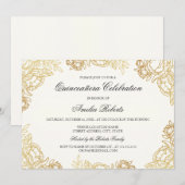 Elegant Gold Floral Quinceanera Invite Kaart (Voorkant / Achterkant)