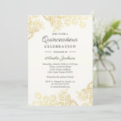 Elegant Gold Floral Quinceanera Invite Kaart (Staand voorkant)