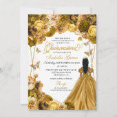 Elegant Gold Floral Quinceanera Kaart (Voorkant)