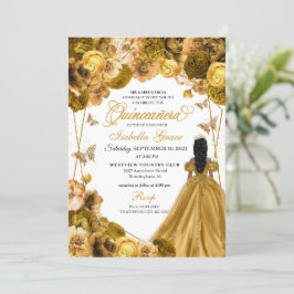 Elegant Gold Floral Quinceanera Kaart
