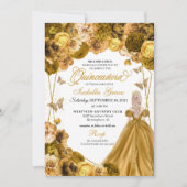 Elegant Gold Floral Quinceanera Kaart (Voorkant)